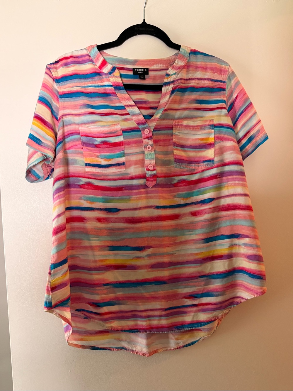 Torrid Multicolor Striped Popover Henley Top